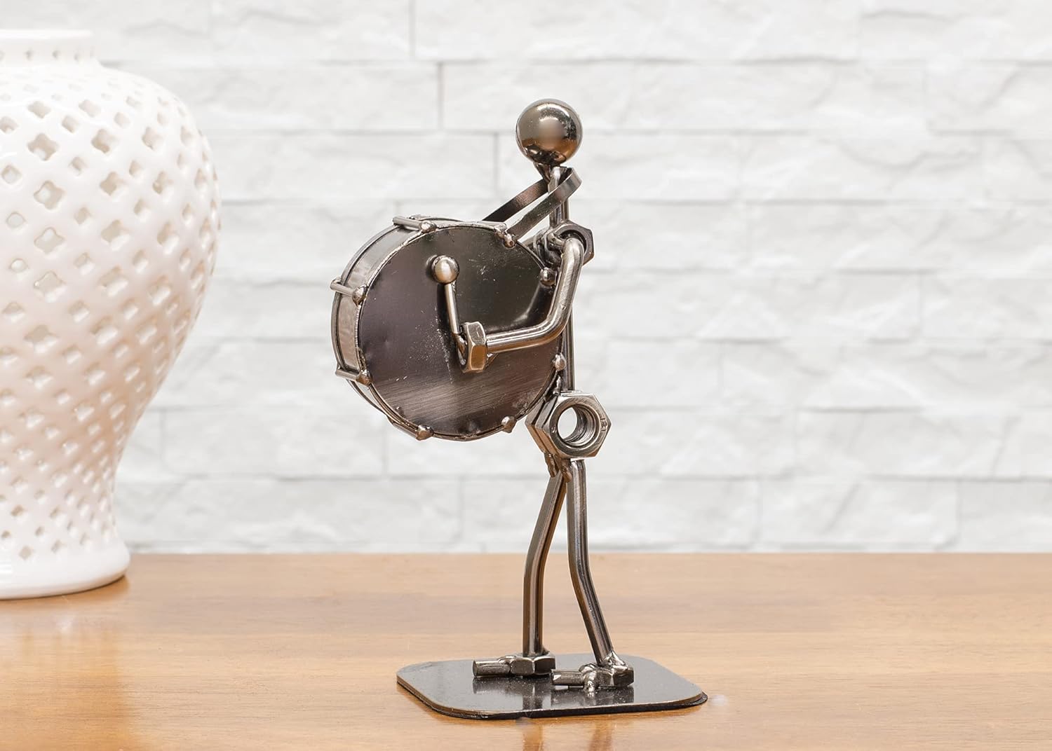 Broadway Gift Marching Band Drumline Drummer Silver Tone 6 inch Table Metal Decorative Musician Tabletop Figurine