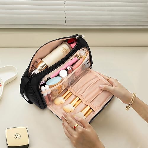 Miniatura 5 de CUBETASTIC Bolsa de maquillaje pequeña, bolsa de maquillaje, organizador de cosméticos de viaje para mujeres y niñas (tela Oxford, negro)