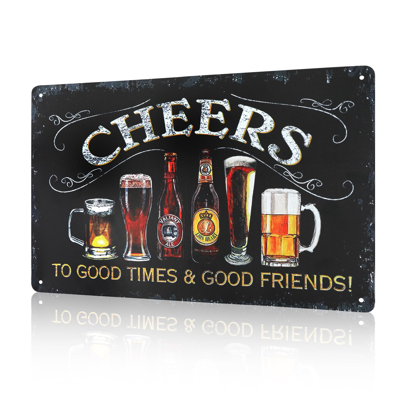 Metal Signs Vintage Bar Sign Beer Cheers Plaque Bar Accessories for Home Pub Outside Decorations Cheers to Good Time & Good Friends Man Cave Wall Garden Shed Retro Club Cheers Art Decor 8x12inch