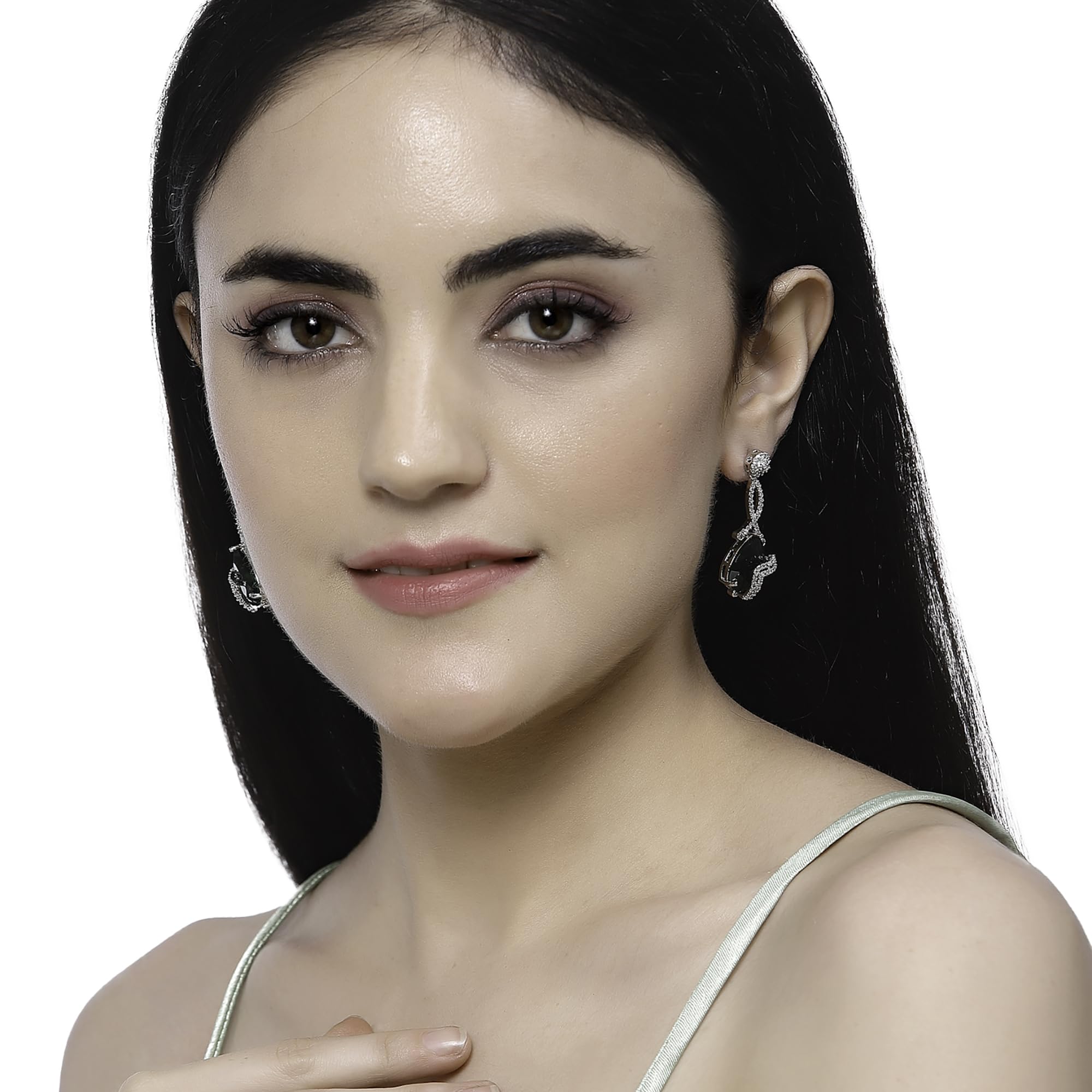 Rhodium-Plated American Diamond Drop Earrings