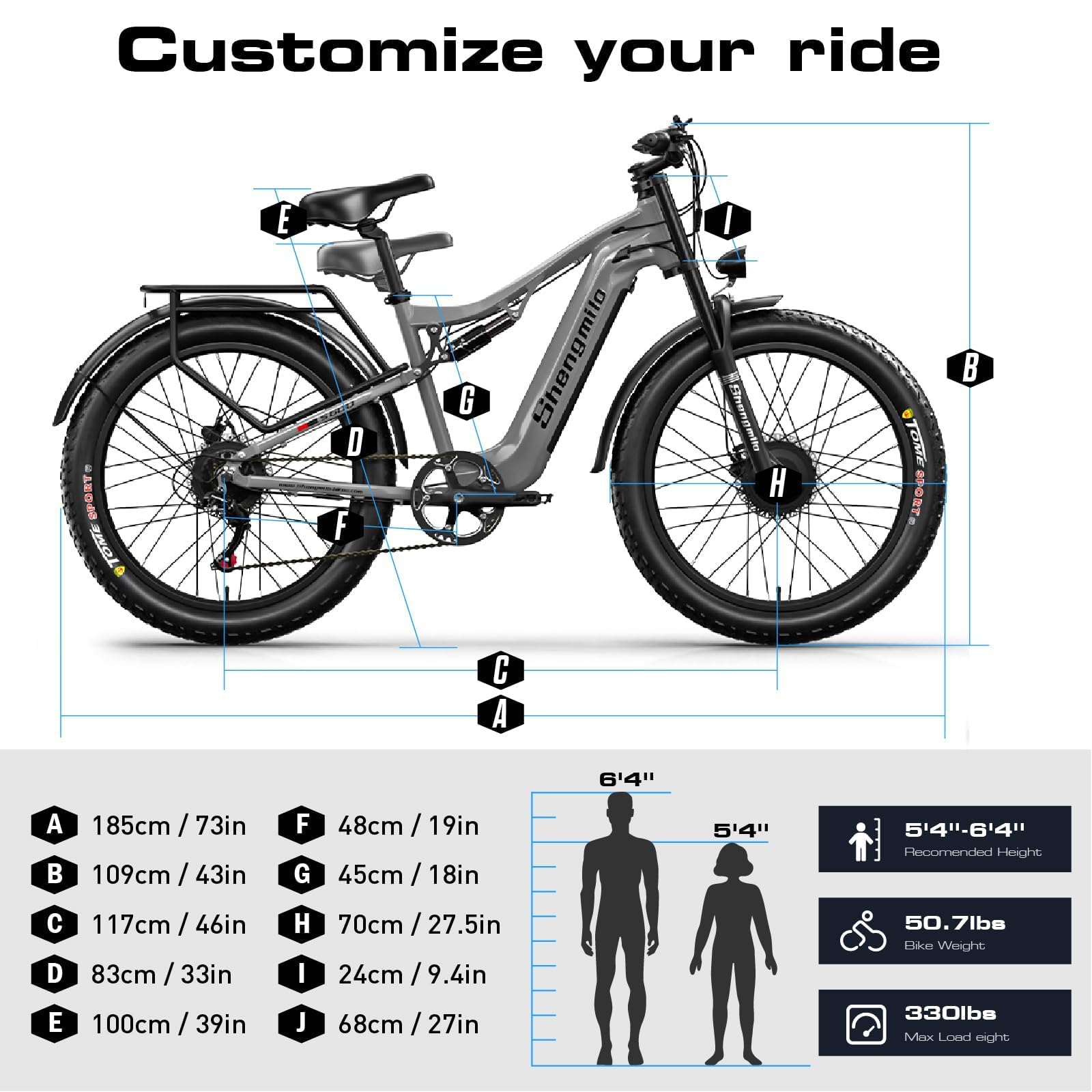 Shengmilo Bici elettriche per pneumatici grassi 26 * 3.0 per adulti, mountain bike elettrica S600, motore con coppia di 95 N∙m, telaio in lega di alluminio, display LCD, batteria ad alta capacità 48V