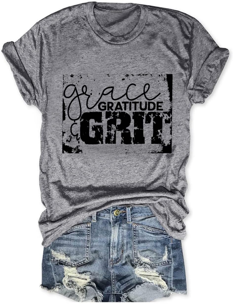 MZEAZRKWomen Grace T Shirts Vintage Letter Graphic Tees Summer Casual Crewneck Loose Short Sleeve Tops