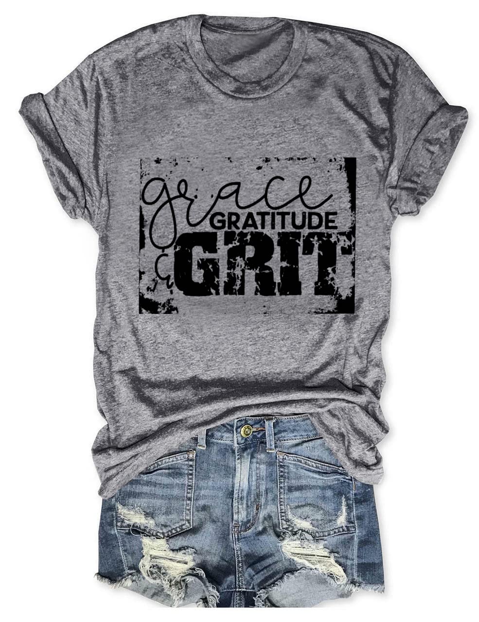 MZEAZRKWomen Grace T Shirts Vintage Letter Graphic Tees Summer Casual Crewneck Loose Short Sleeve Tops