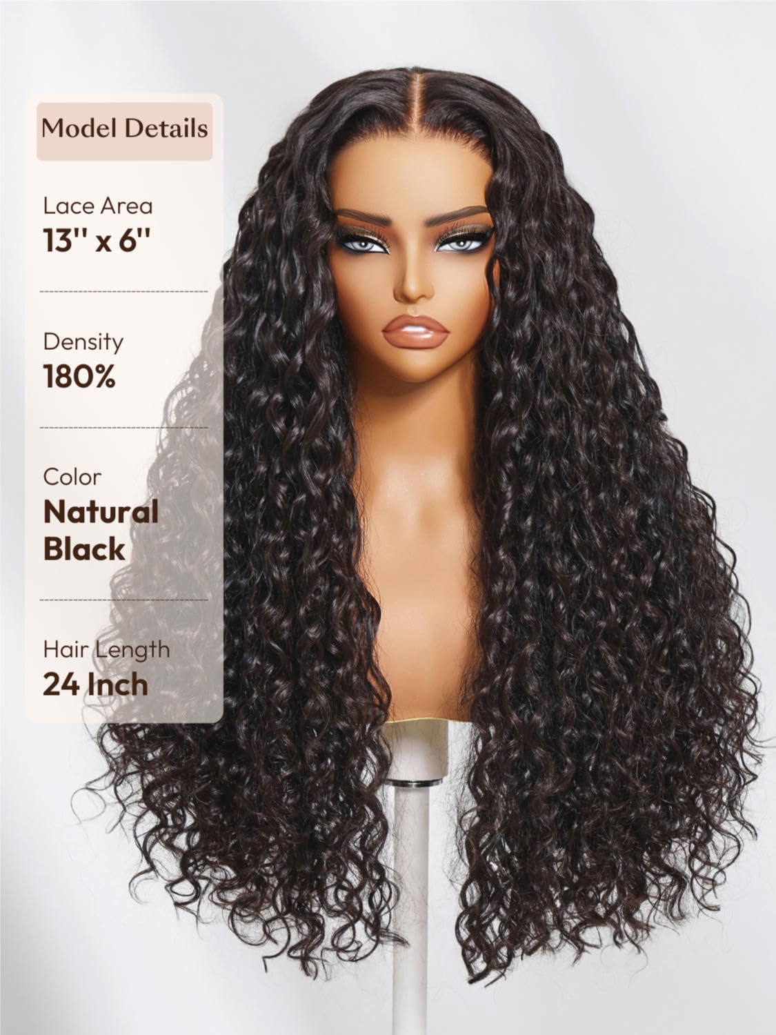 Beauty Forever Water Wave 13x6 HD Lace Front Wig Human Hair,Pre Plucked Pre Cut Lace Frontal Glueless Wig,Bye Bye Knots Wear and Go Drawstring Wig for Women 180% Density Natural Black 14inch