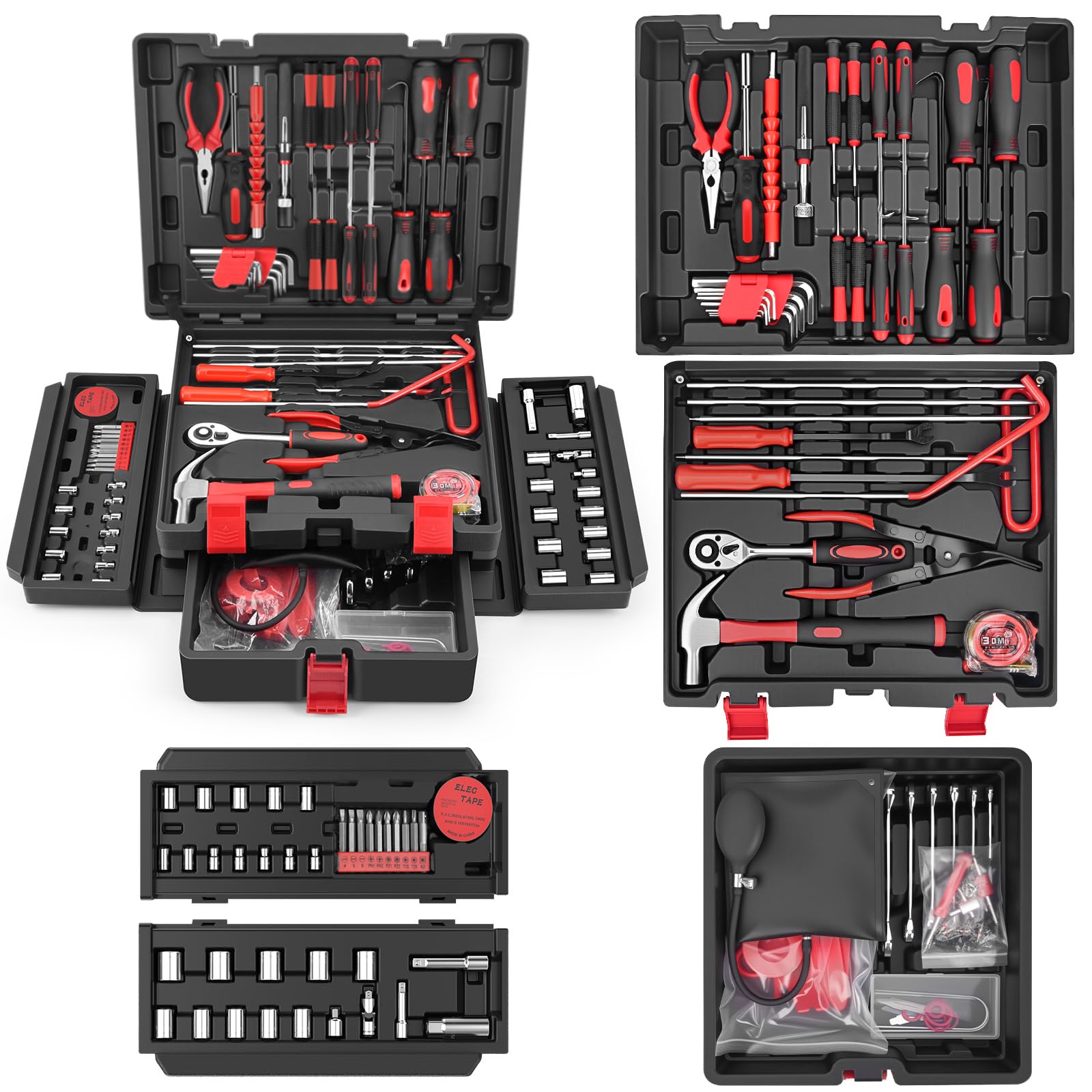 Sundpey 132-PCs Car Tool Kit - General Basic Portable Home and Automotive Repair Tool Set with Drawer for Men Women with Pickup & Hook & Fastener & Valve Stem Removal Tools for Car RV Truck Motorcycle