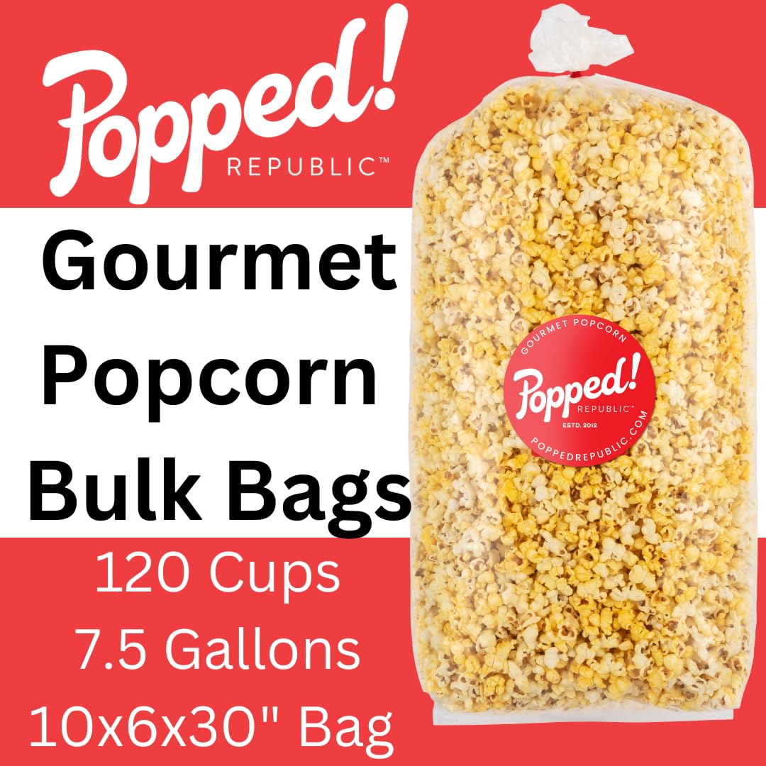 Popped! Republic Movie Theater Butter Flavored, Vegan, Gluten Free, Popcorn. Party Size Bulk 120 Cups, 7.5 Gallons Per Bag