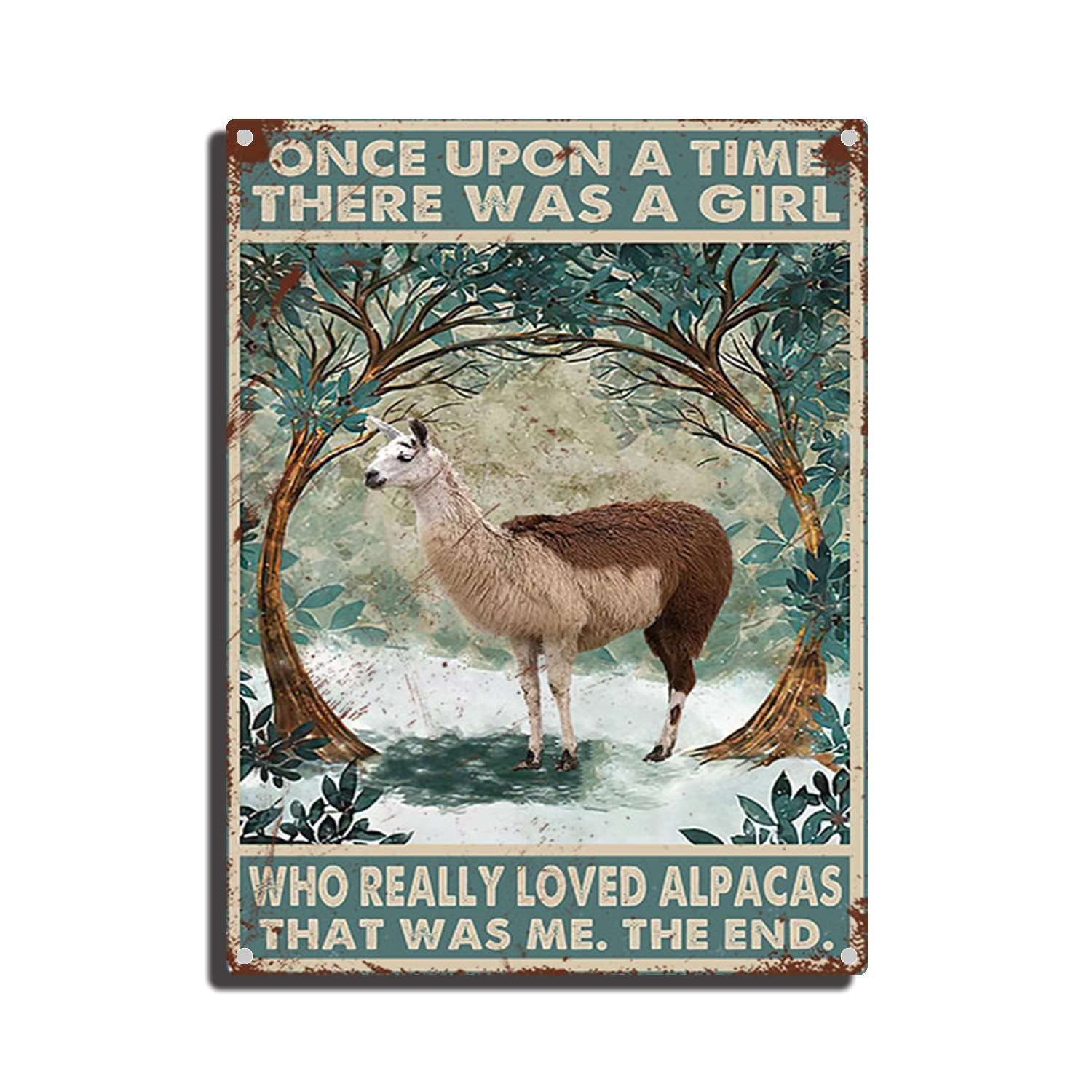 peiyeety Tin Sign Alpacas Once Upon A Time There Was A Girl Who Really Loved Llama Metal Tin Sign for Cafe Bar Farm Wall Art Sign 12×16inch/Tin Sign