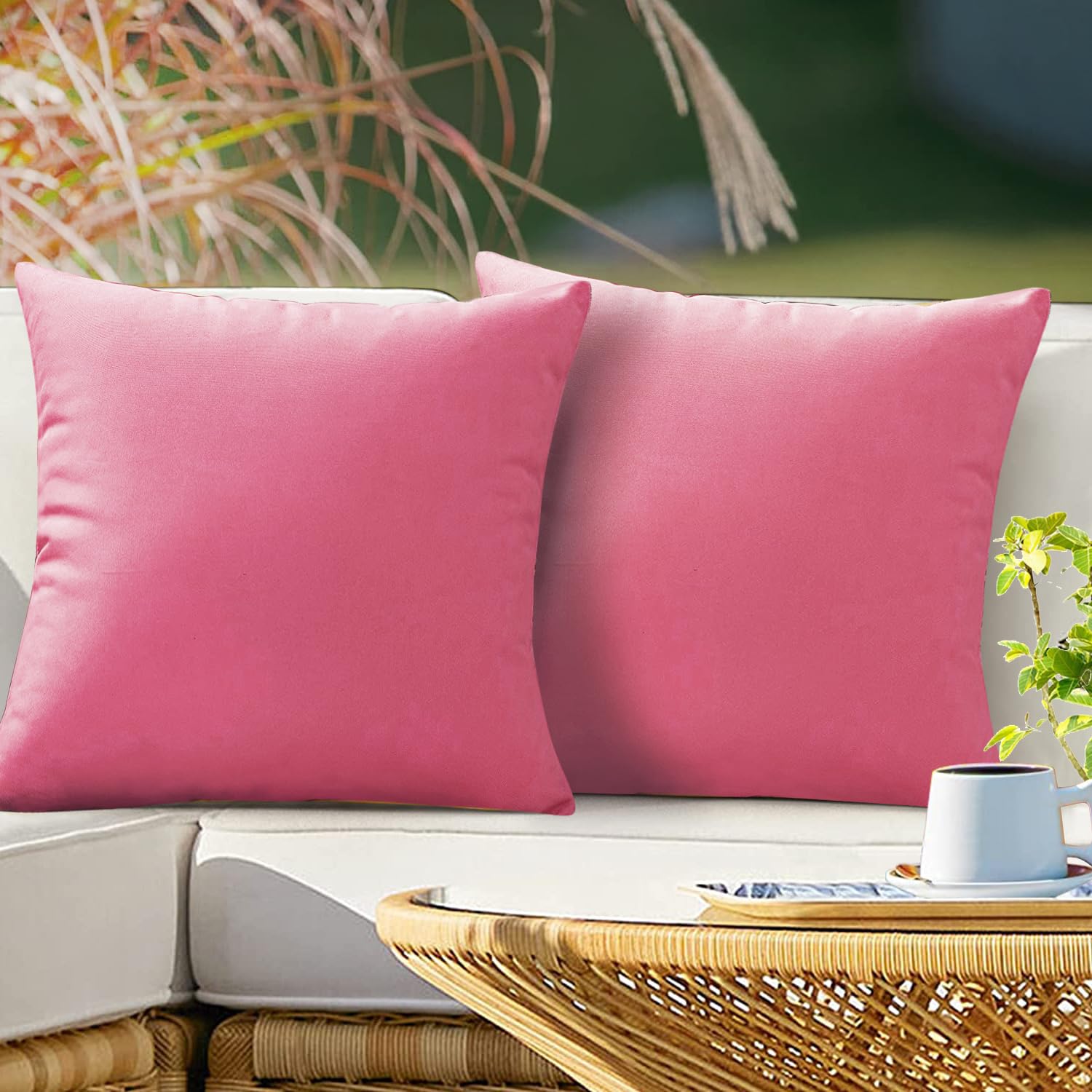 VAKADO Outdoor Waterproof Throw Pillow Covers 16X16 Set of 2 Decorative Hot Pink Patio Furniture Cushion Cases Outside Decor for Couch Garden Bench
