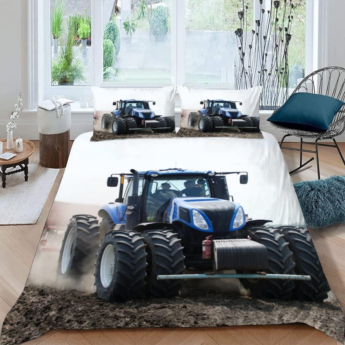 Housse de couette 155x220 cm enfant tracteur 3D et parure de lit microfibre 3 pcs