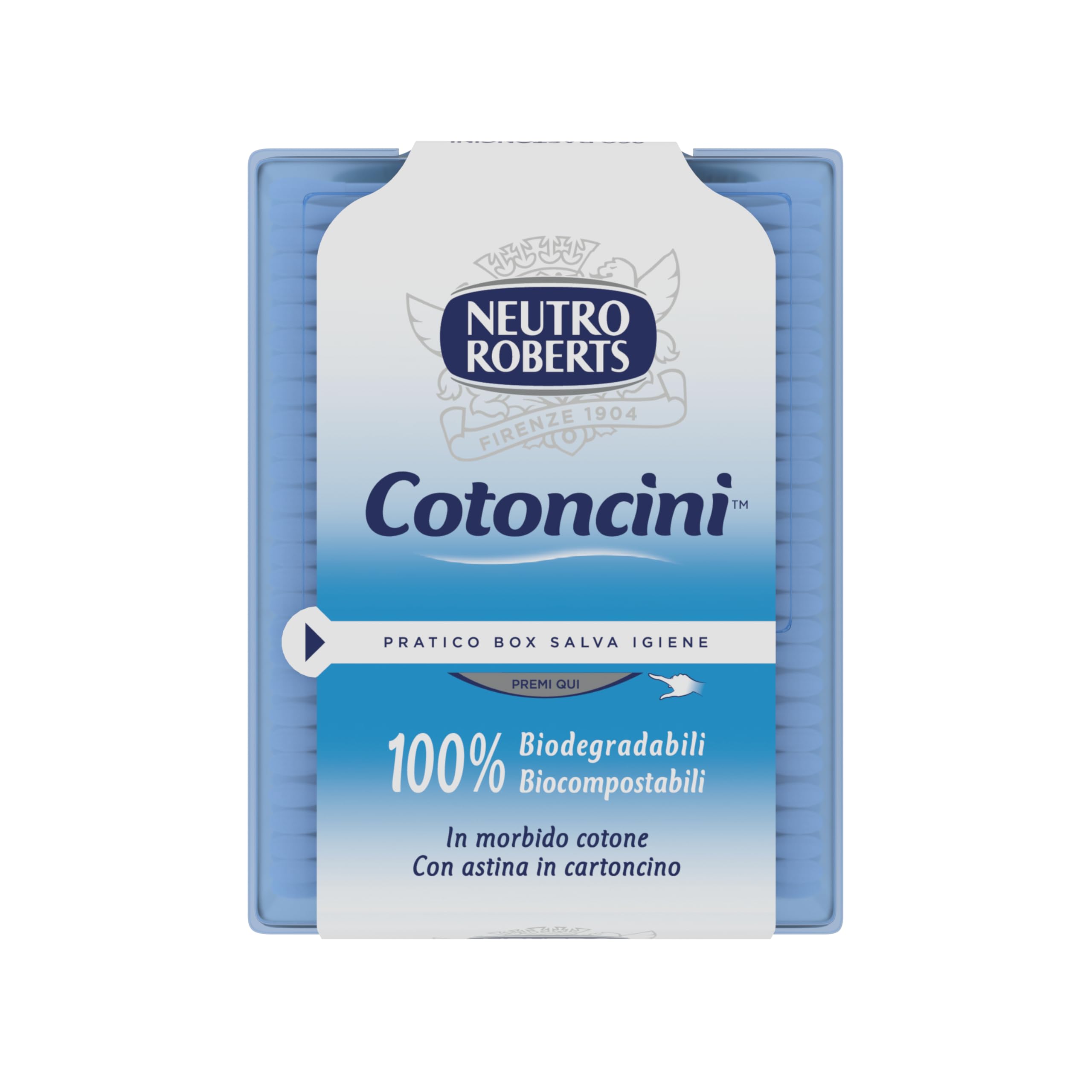 Neutro Roberts - Cotoncini con Box Salva Igiene - Cotton Fioc Morbidi e Biodegradabili con Astina in Cartoncino - Cotoncini con Camomilla, Ideali per Bambini - Confezione da 260 Pezzi