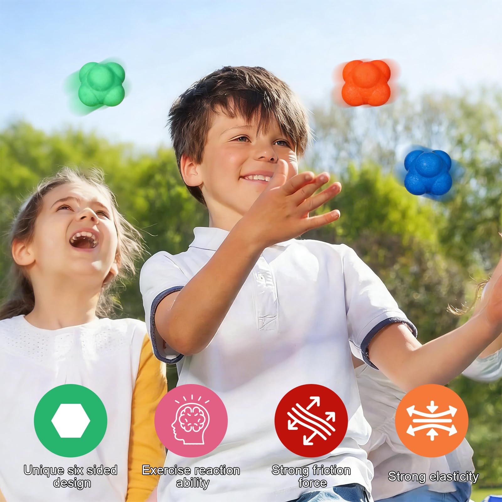 Set di 6 Palline Rimbalzanti Esagonali in Silicone per Allenare la Reattività, l'Agilità, i Riflessi e la Coordinazione Occhio-Mano - Attrezzo per Esercizi di Fitness, Sport e Gioco