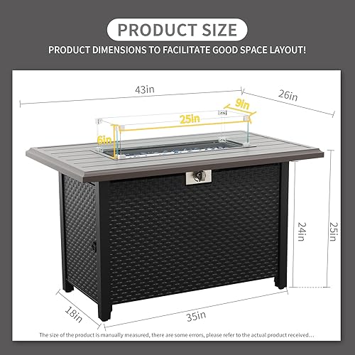 Miniatura 5 de Mesa de fuego de 45 pulgadas para exteriores de 60000 BTU de acero para fogata de gas, mesa para fogatas al aire libre con rejilla, protector de
