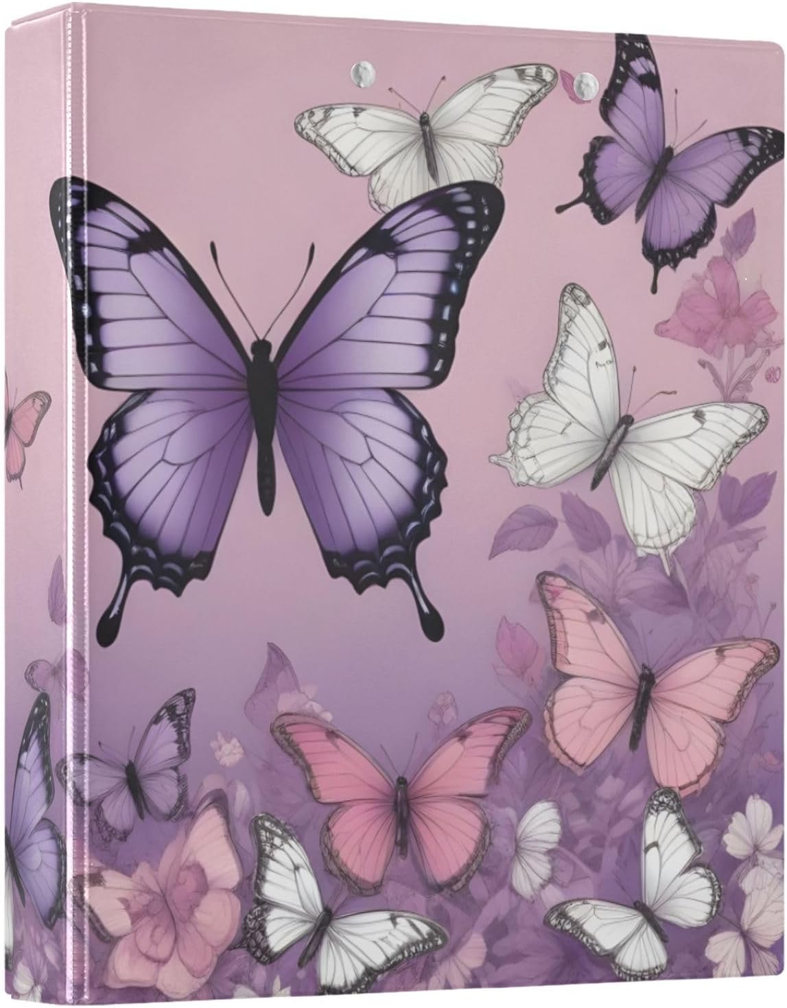 Purple Butterflies 3 Ring Binder 1 Pack for 8.5" x 11" Paper 200 Sheets Capacity for Office Document Organizer Protector