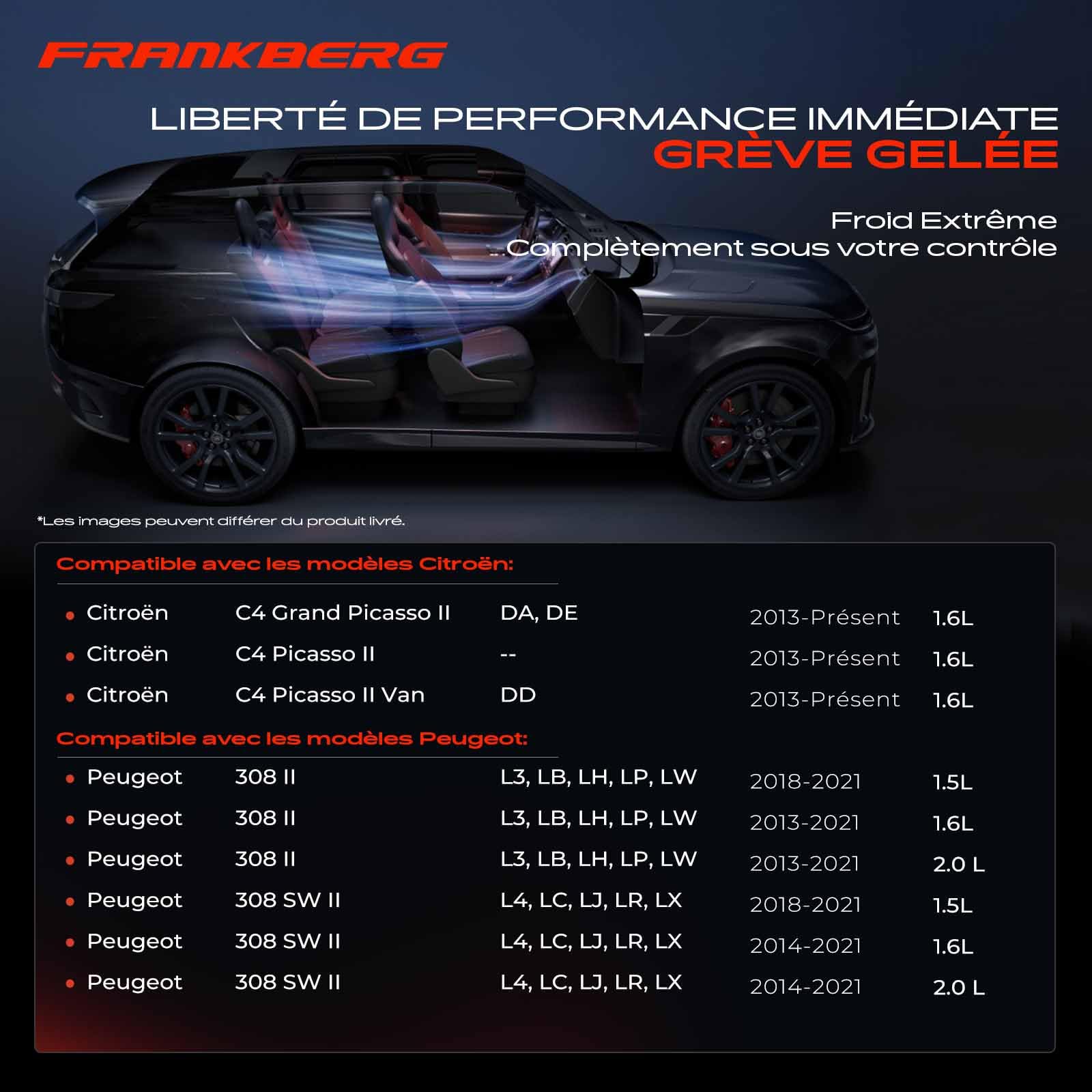 Frankberg Compresseur de climatisation avec embrayage 9809274880 | Compatible avec: 308 SW II L4 LC LJ LR LX, Fourgonnette C4 Picasso II DD, C4 Grand Picasso II DA DE, C4 Picasso II