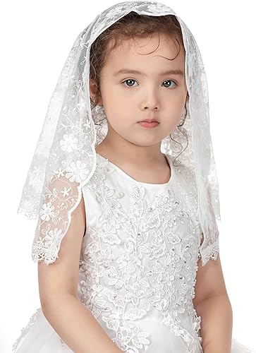 Miniatura 2 de PAMOR Velos de primera comunión para niñas, velo de capilla de encaje, velos de mantilla, velo de iglesia latina para bautismo católico en forma de D