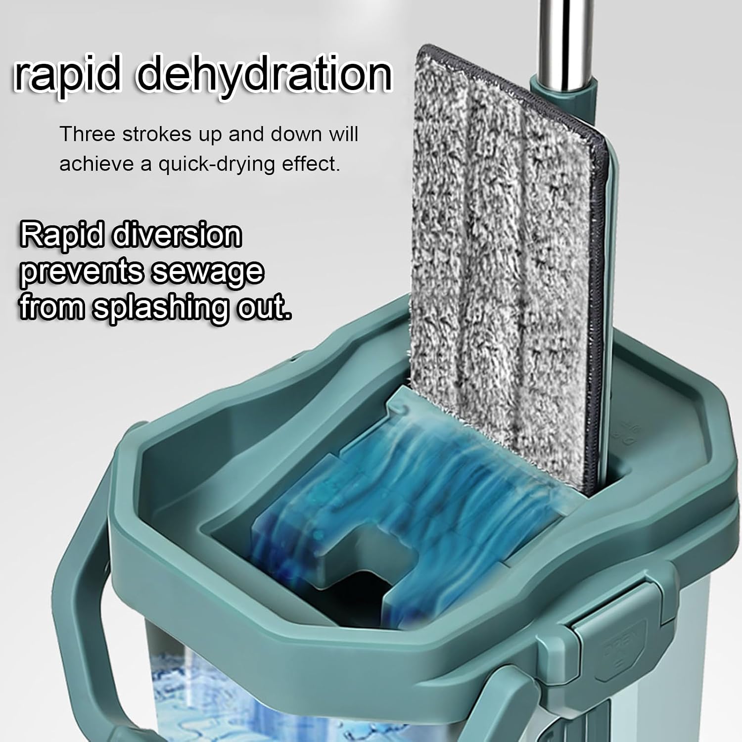 No-Wash Flat Mop and Bucket Set Wet Dry Dual-Purpose Self-Cleaning System with 10 Reusable Pads Adjustable Handle for All Floors