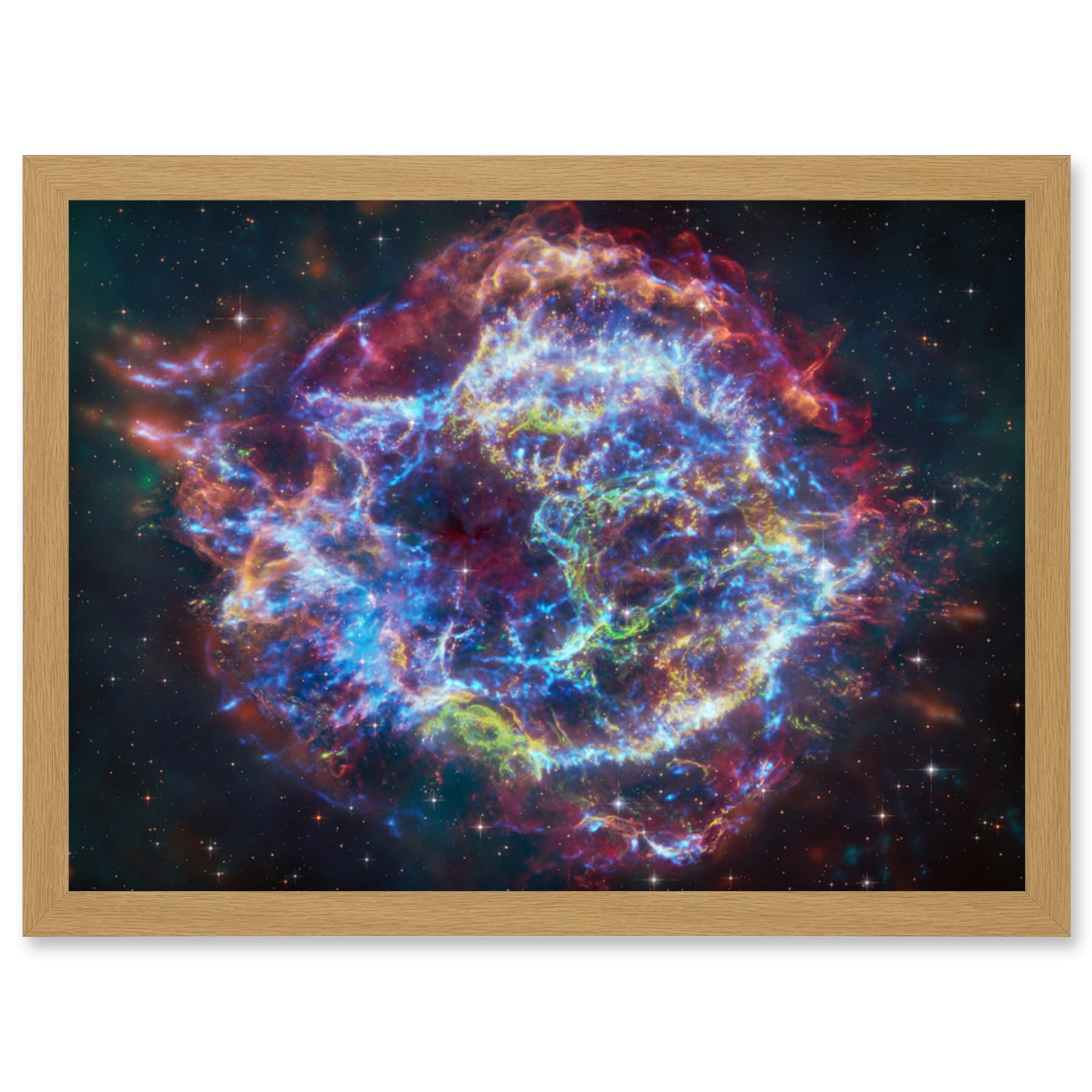 NASA James Webb Telescope Cassiopeia A (Cas A) Composite Framed Art Print - A4 Size - Light Oak Frame