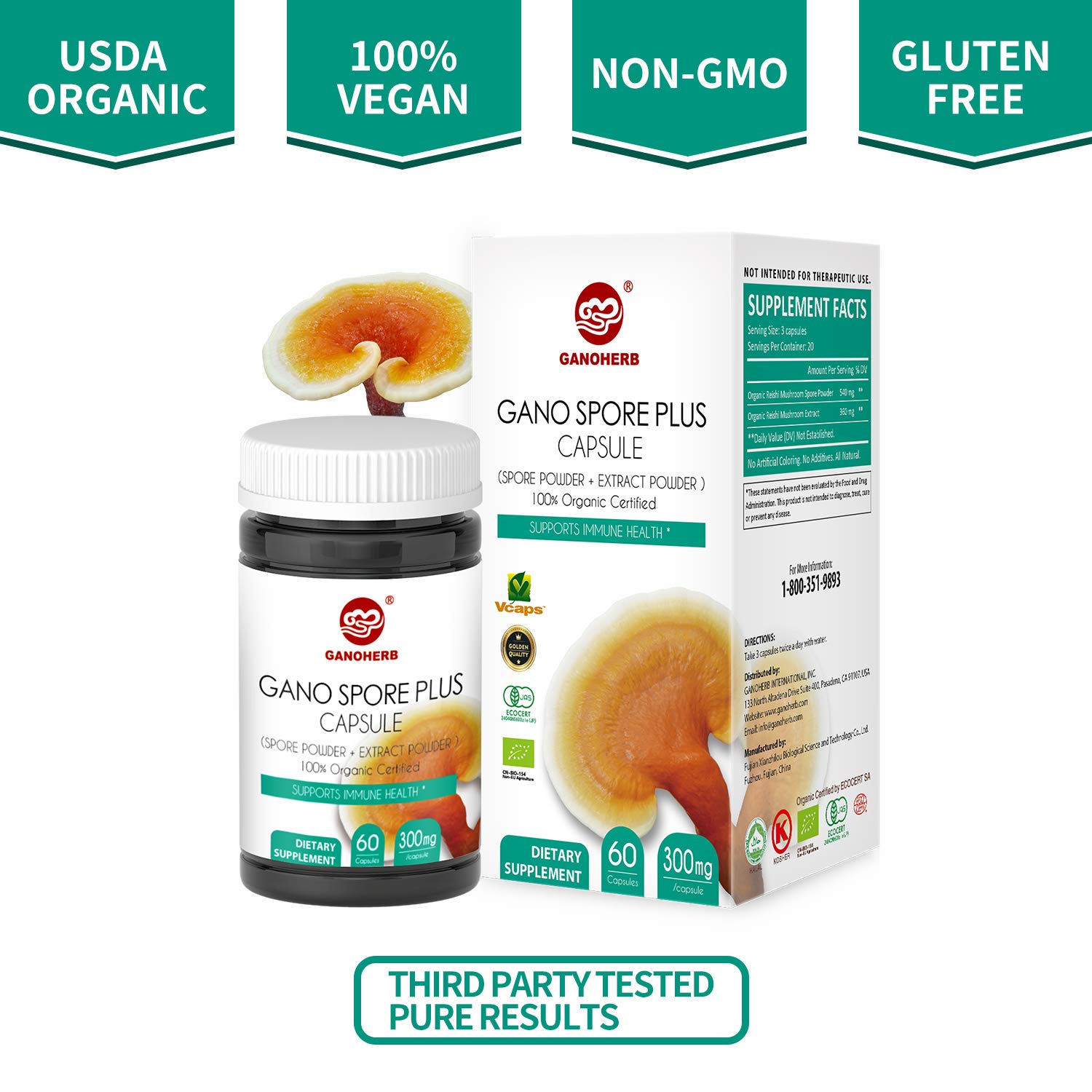 Organic Reishi Mushroom Spore Plus Capsules with 100% Ganoderma Lucidum Spore Powder+ Extract, Vegan, All Natural, Non-GMO & Gluten Free, 60 Veggie Capsules — Amazon image 8