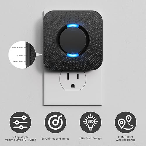 Miniatura 2 de Sensor de movimiento inalámbrico con luz LED, detector de movimiento, timbres de alarma, sensor de puerta con rango de 500 pies, sistema de monitor