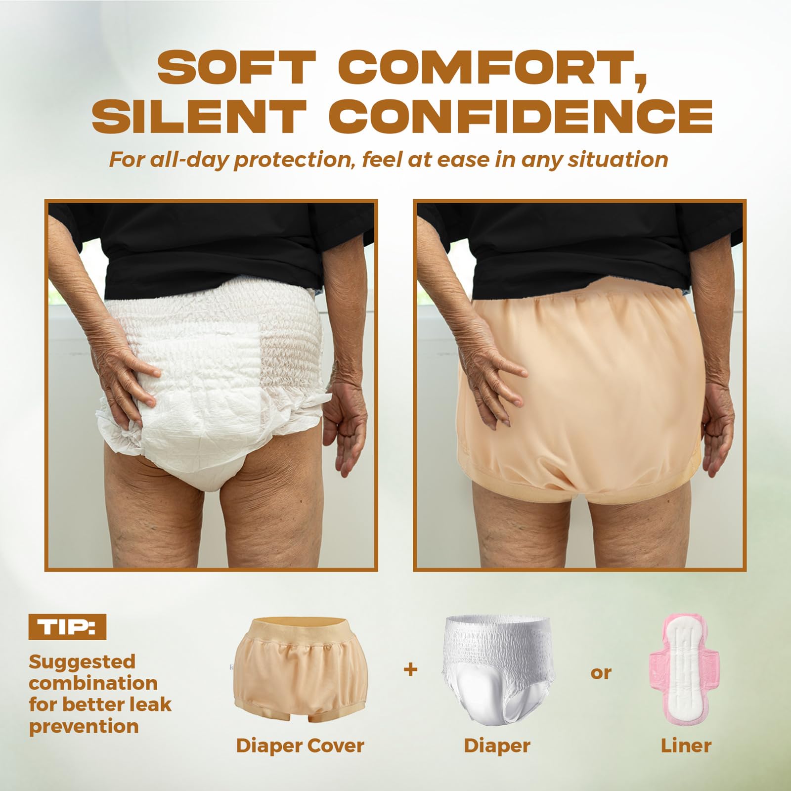 Snapklik.com : Adult Diaper Cover Waterproof, Reusable Incontinence Plastic  Pants Underwear, High Waist Leakproof Absorbent Rubber Diapers XL, image size:1600x1600