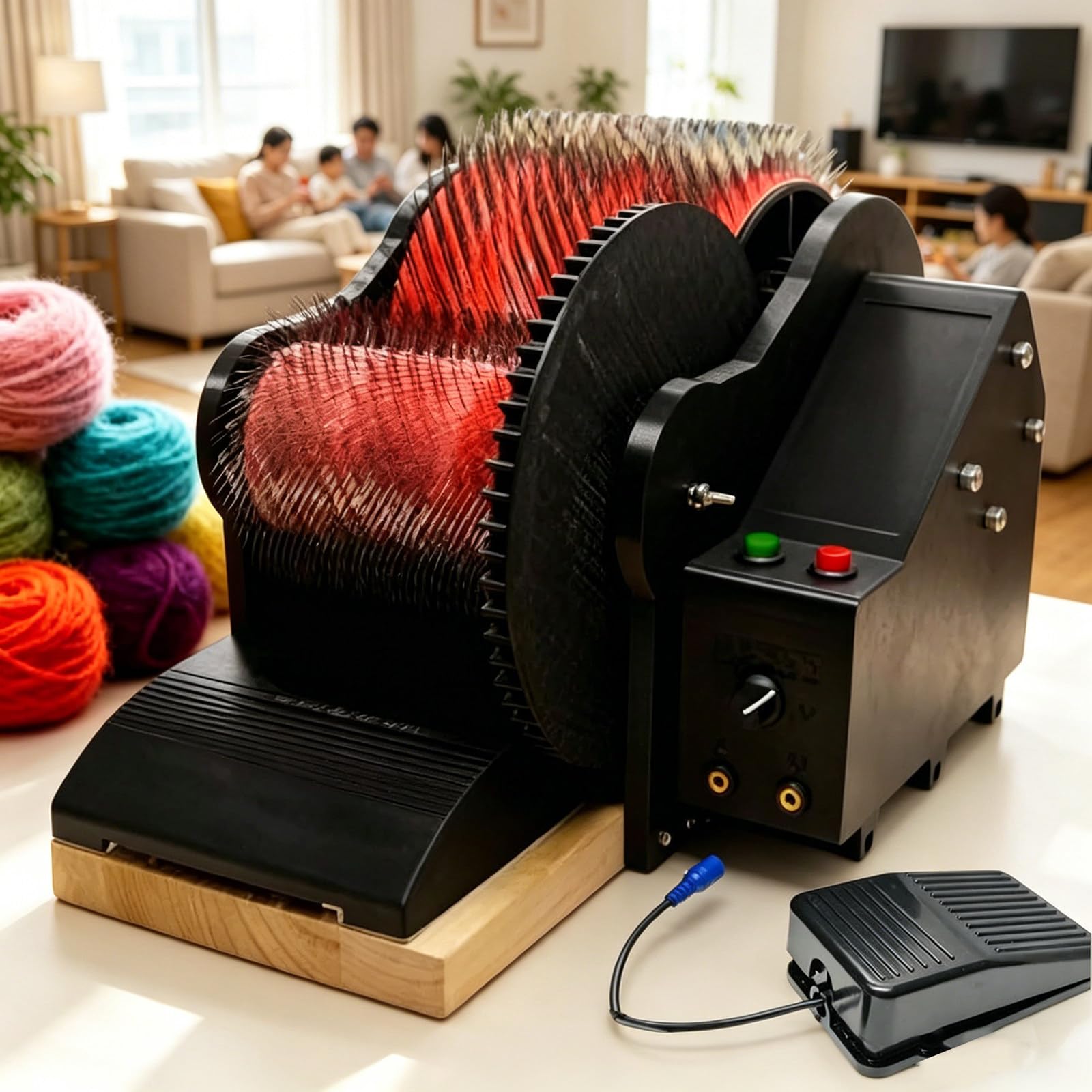 TozMvi Electric Wool Carding Machine, Wool Drum Carder Fiber Carding Machine – Adjustable Forward/Reverse Speed with Foot Pedal & Wool Blending Wheel for Fast Color Mixing, Combing & Blending