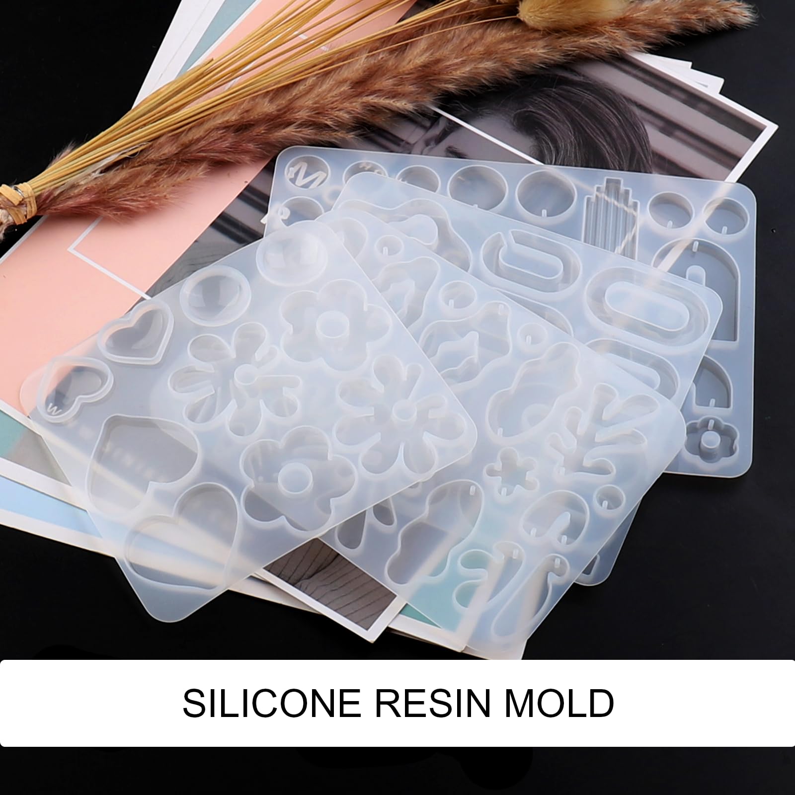 EPODA 67 Pièces Moules Silicone Résine Époxy Bijoux - Pendentifs Feuilles Cœurs Fleurs Avec Trou