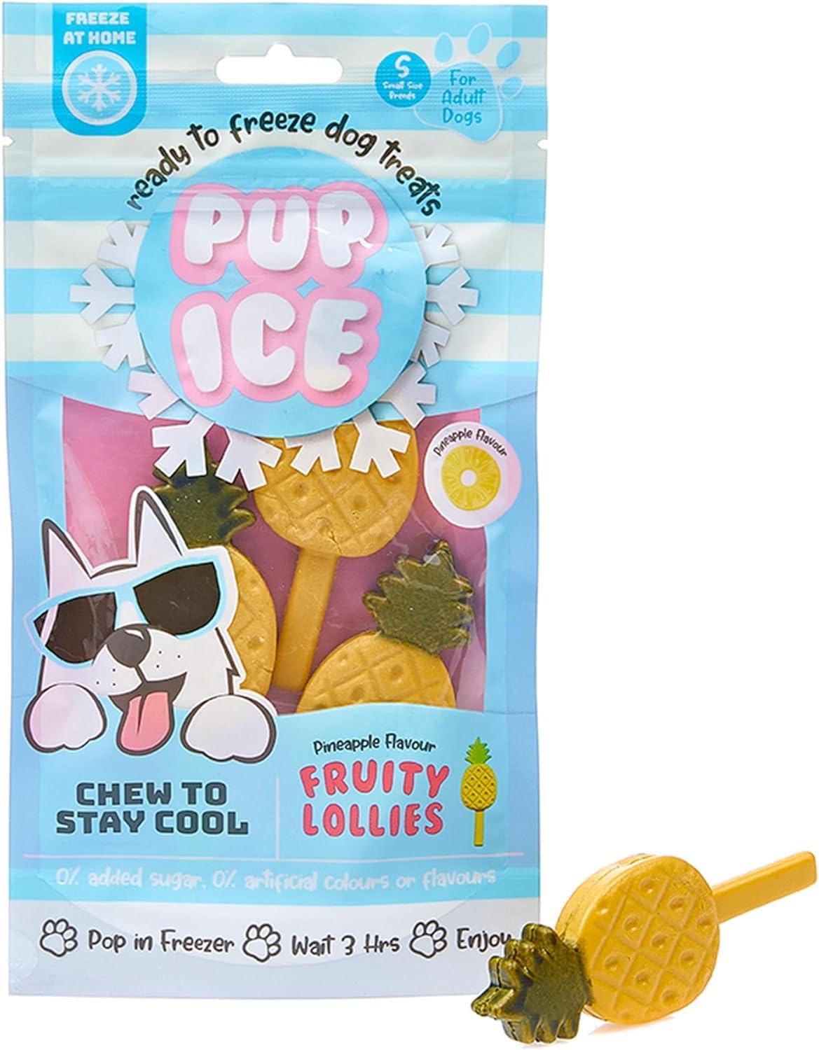 Pup-Ice Freezable Pineapple Fruity Lolly Treats for Dogs 90g, Chew For Digestion, Multivitamins