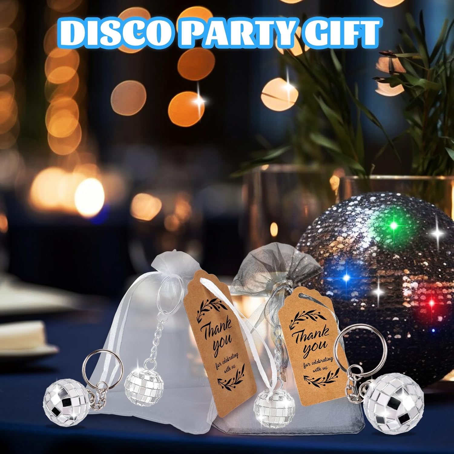 100 Sets Mirror Disco Ball Keychain with Organza Bags and Thank You Tags Mini Disco Ball Decorations Bulk for 70s 80s Party Favors Disco Theme Birthday Halloween Christmas Party Gifts