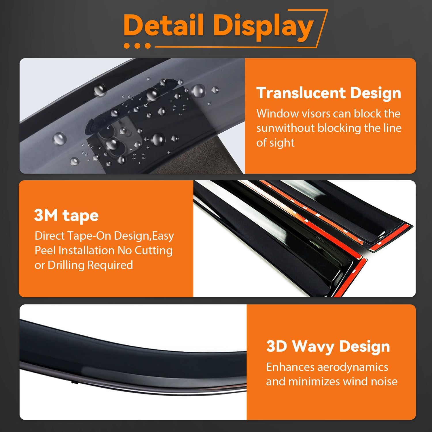 Set of 4 Smoke Tint with Chrome Trim Window Visors Compatible with 2021-2025 Rogue, Sun Rain Guard Vent Outside Mount Tape On/Clip On Style PVC 4 Pcs