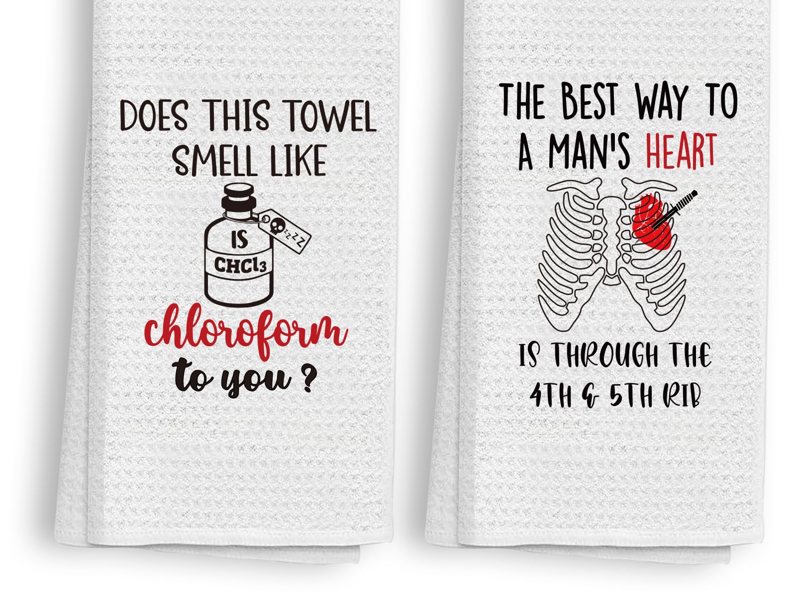 Arosedmo 2 Pack Funny Gothic Kitchen Towels, Serial Killer Gifts for Women, Twisted Sense of Humor Dark Humor Towels, Halloween Goth Home Decor, Does This Towel Smell Like Chloroform to You