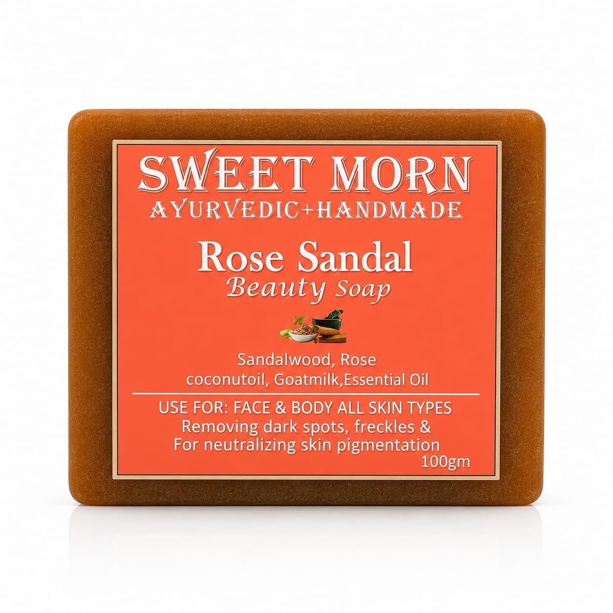 Ayurvedic Handmade Rose Sandal Beauty Soap Rose Sandalwood Extracts Enriched Goat Coconut Oil Essential Natural Face Body Bath Bar All Skin Types Skin Brightening Deep Cleansing 100g (PACK OF 1)-image-4