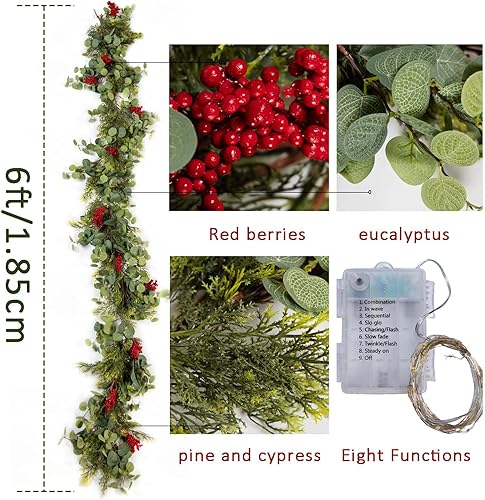 Miniatura 2 de Guirnalda de Navidad de 6 pies con tira de luces LED, Anna's Whimsy 144 puntas de rama, pino artificial de temporada, guirnalda de ciprés de