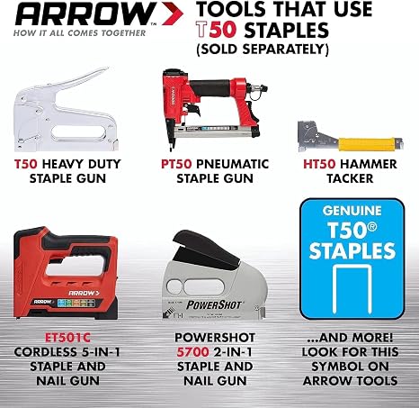 Arrow T50 9/16 Staples, 1250 Count
