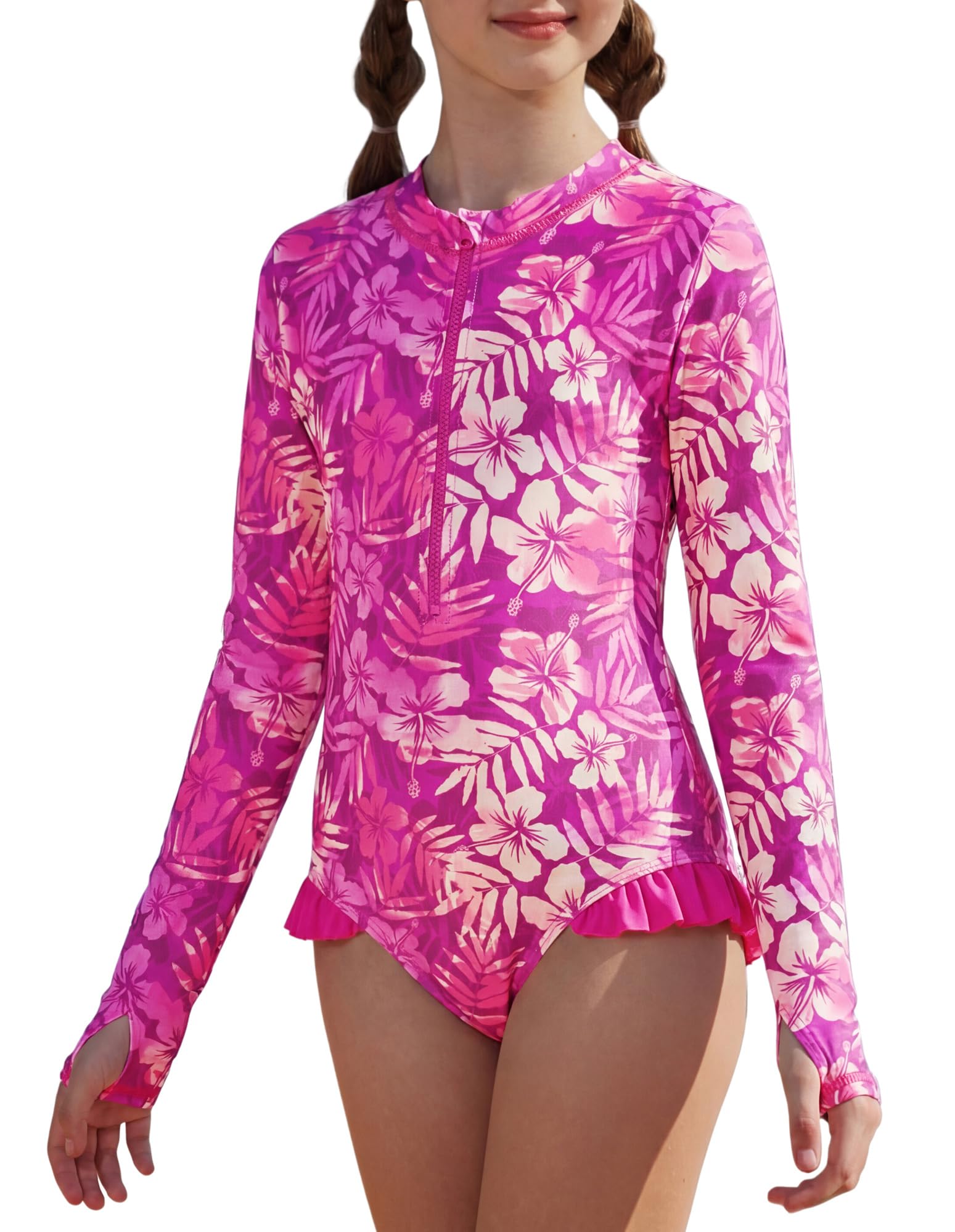 GRACE KARIN Girls One Piece Swimsuits Long Sleeve Bathing Suits Swimwear 5-14Y