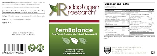 Miniatura 2 de FemBalance Ayuda a la hormona femenina Vitex + Cohosh negro + DIM + té verde + vitaminas B6 y folato y B12 120 cápsulas vegetarianas Adaptogen