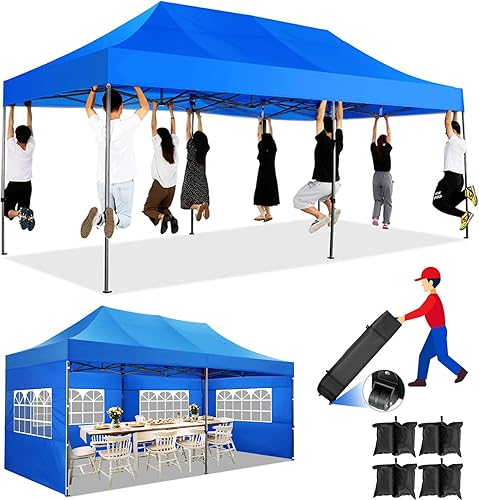 COBIZI Tienda de campaña desplegable de 10 x 20 pulgadas, cenador resistente con 6 paredes laterales, UPF 50+ para todo tipo de clima, impermeable,