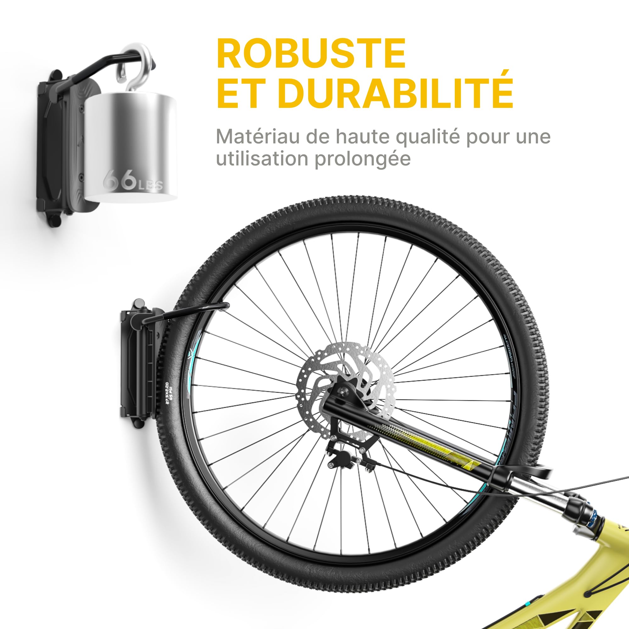 monTEK Support Mural Vélo Pivotant, Porte Vélo Mural Vertical pour Garage, Rangement Vélo Gain de Place, Rotation 150°, Charge jusqu'à 30 kg, Noir