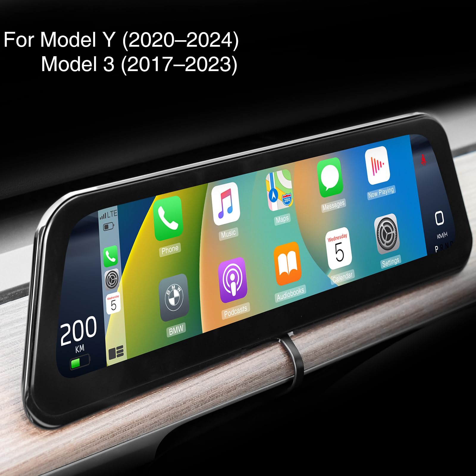 Affichage HUD Tesla pour Model Y (2019-2024) & Model 3 (2017-2023) – 9,66" sans Fil CarPlay/Android Auto, Alerte d'angle Mort, Écran Anti-Reflets