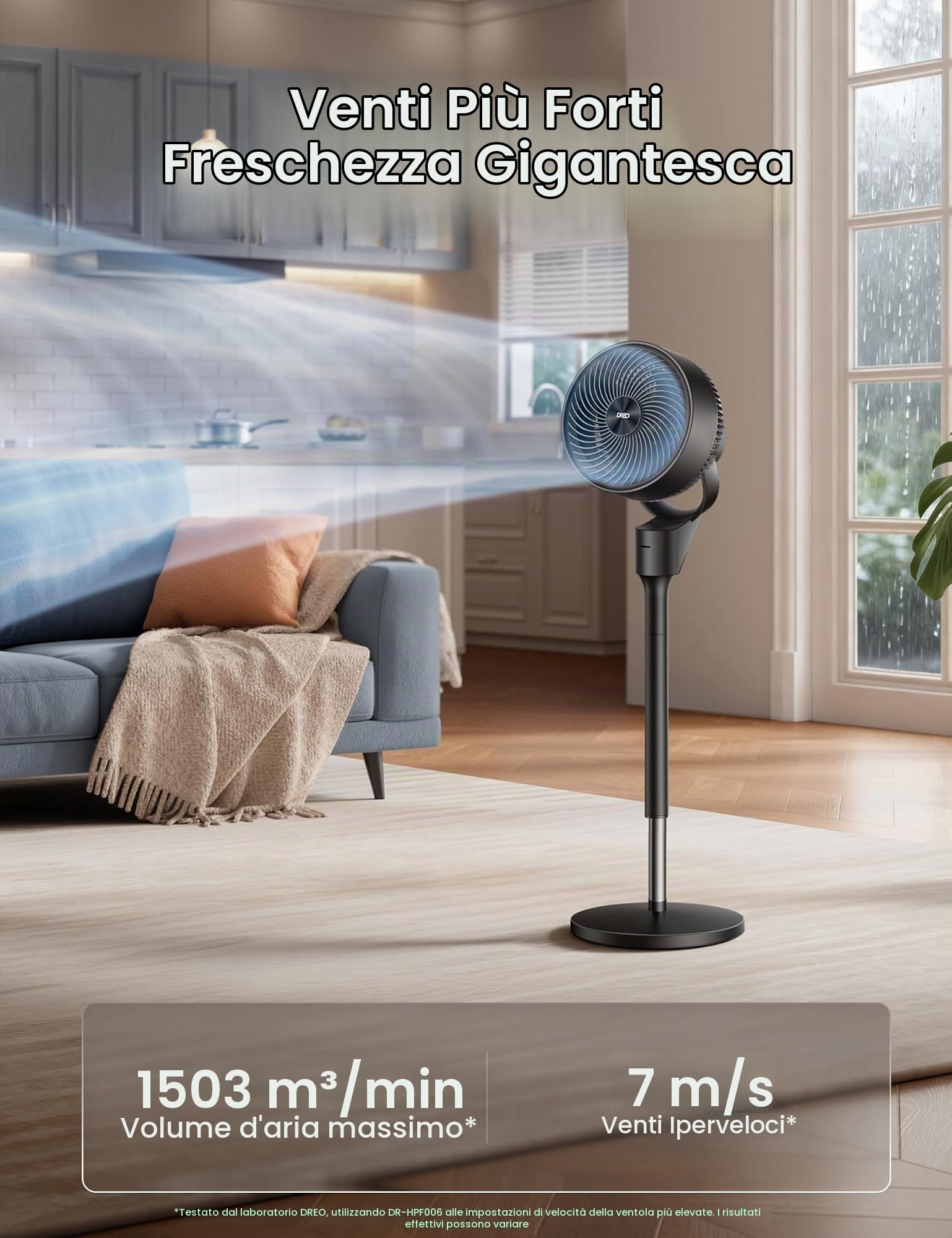 DREO Ventilatore a Piantana Silenzioso 25dB, Oscillazione Orizzontale Automatica 80°, 3 Velocità, Portata fino a 24m, Potente con Telecomando, Inclinazione Verticale Manuale 90°, Timer 6 Ore