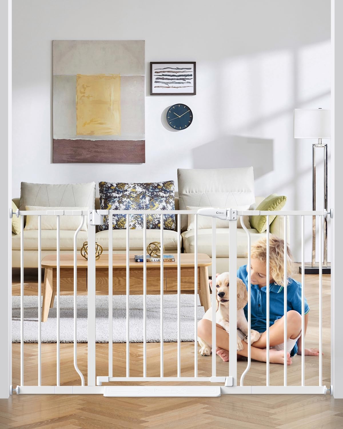 29"-51" Baby Gate for Stairs, Auto Close Stroller Friendly Dog Gate Indoor for Doorways, Pressure Mounted Baby Gate, Easy Walk Through Gate for Children & Pets, White White 29-51"Wide, 28"Tall