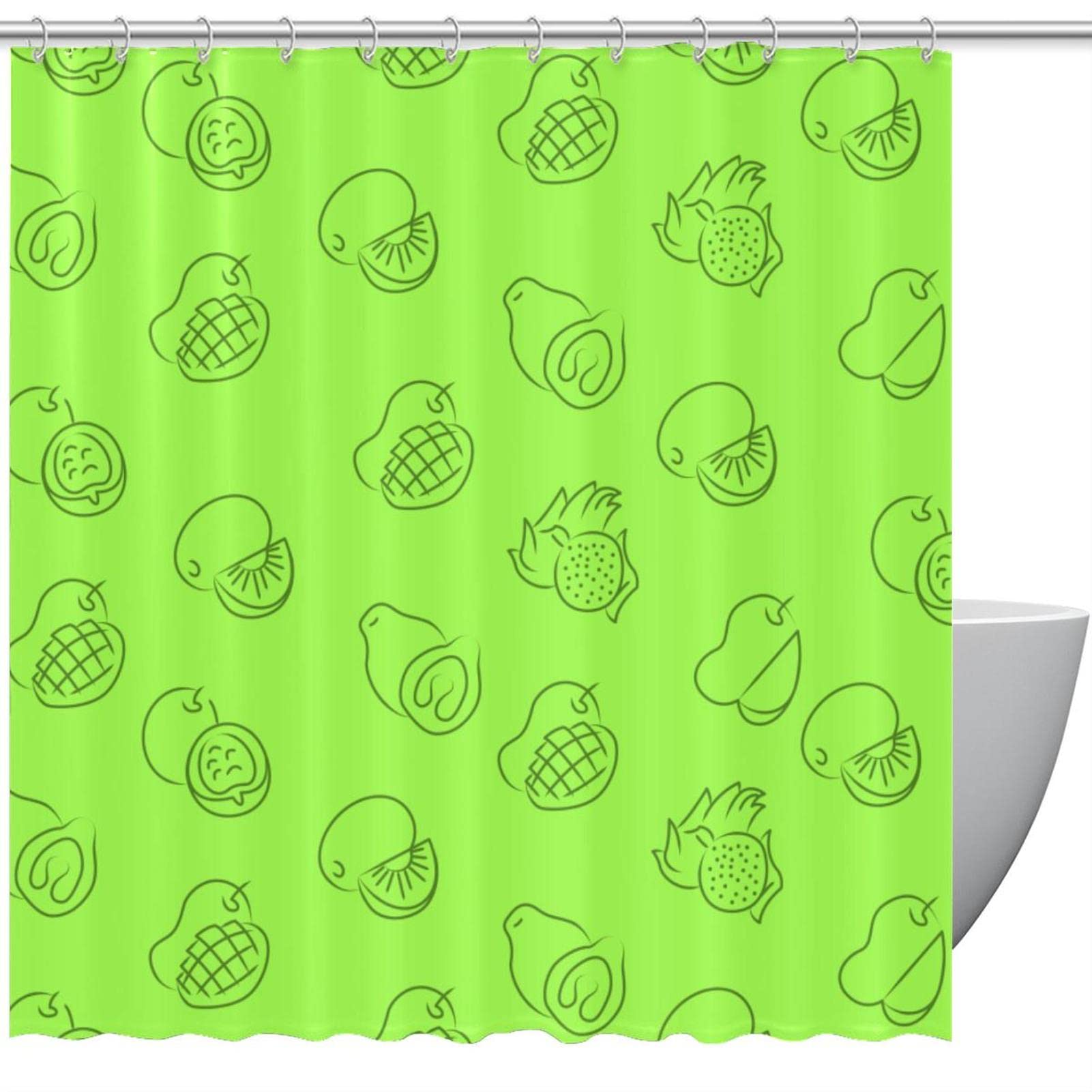 Rideau de douche vert aux motifs fruits en taille 168 x 183 cm
