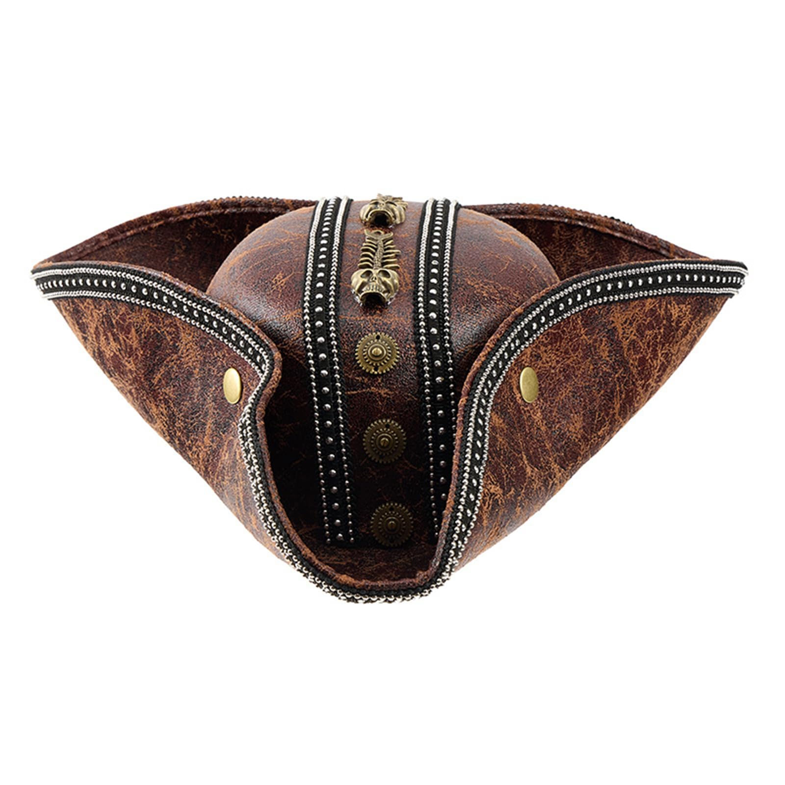 FeMereina Pirate Hat for Women and Men Creative Leather Tricorn Costume Hat for Halloween Cosplay Party Supply (Brown, One Size)