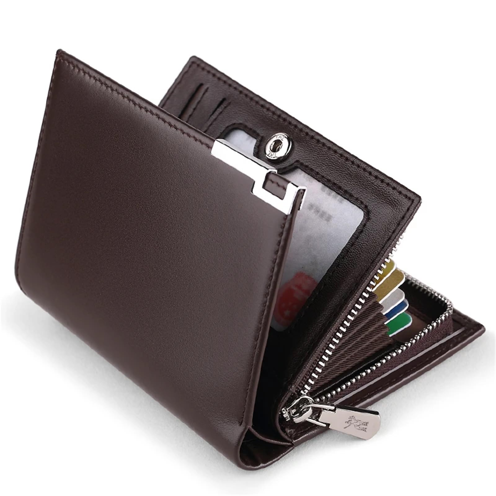 Portafoglio in vera pelle da uomo in vera pelle porta carte di credito, portafoglio in vera pelle bovina porta carte di credito, Marrone a, One Size, Classico