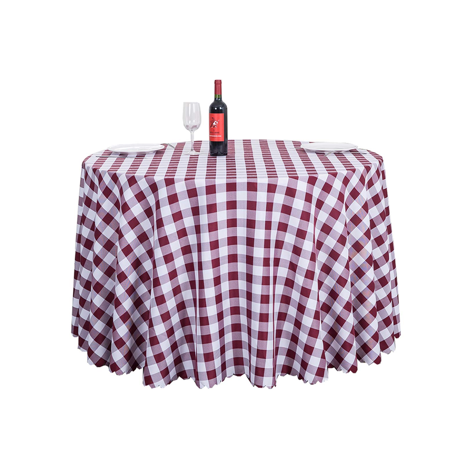 Nappe ronde bordeaux à carreaux idéale pour vos repas de famille et tables de restaurant