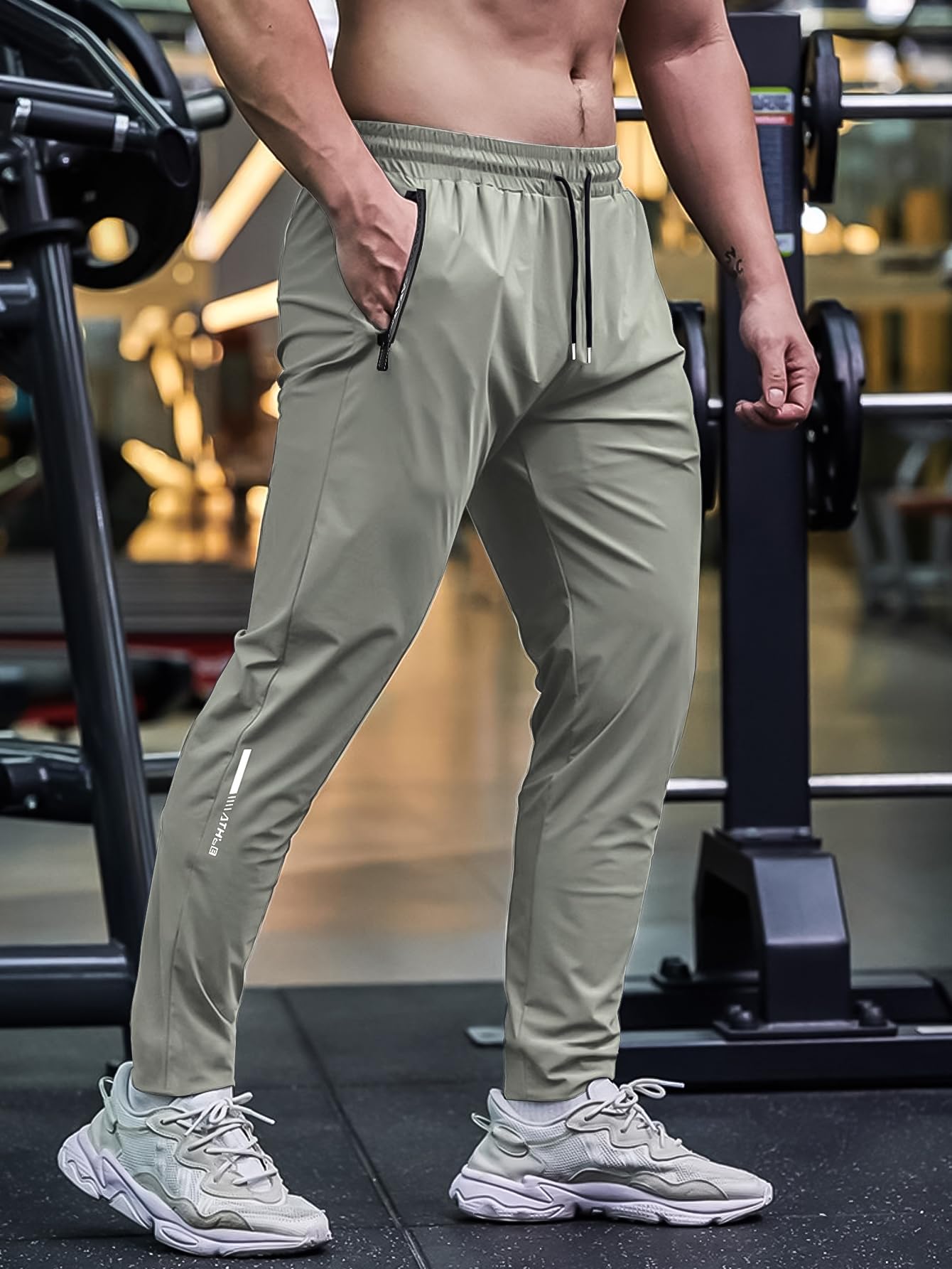 Hidkat Confezione da 3 pantaloni da jogging ad asciugatura rapida da uomo per corsa e allenamento in palestra – Pantaloni leggeri elasticizzati con tasche con cerniera