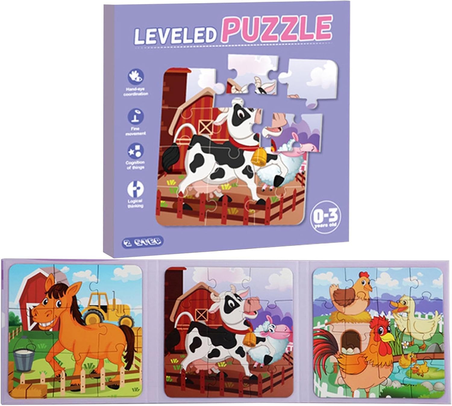 Magnetic Leveled Farm Animal Puzzle Book for Toddlers 0-3 Years, Educational Jigsaw Set with Horse, Cow & Chicken Themes, Travel-Friendly Learning Toy Boys & Girls-image-48