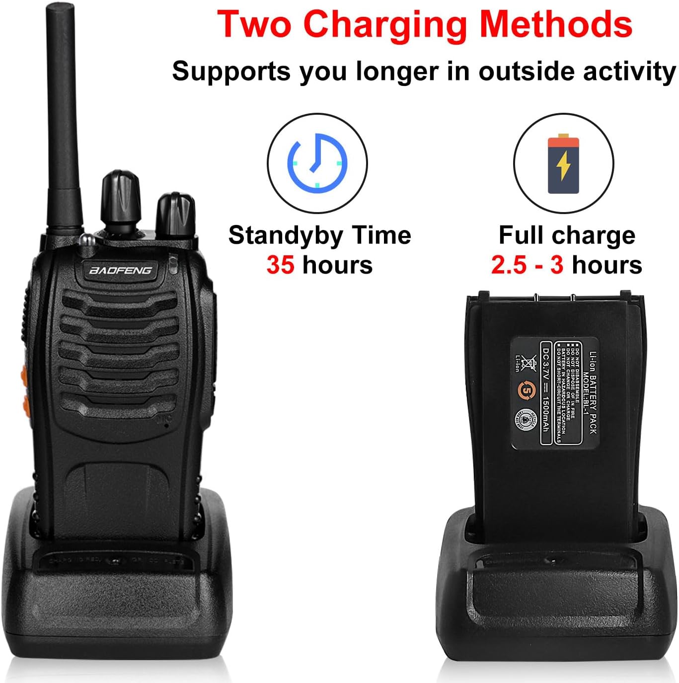 BAOFENG Walkie Talkies for Adults 888S Rechargeable Long Range Two Way Radios with Earpieces,Portable Handheld FRS Radio with 16CH Flashlight Li-ion Battery and Charger -4 Pack