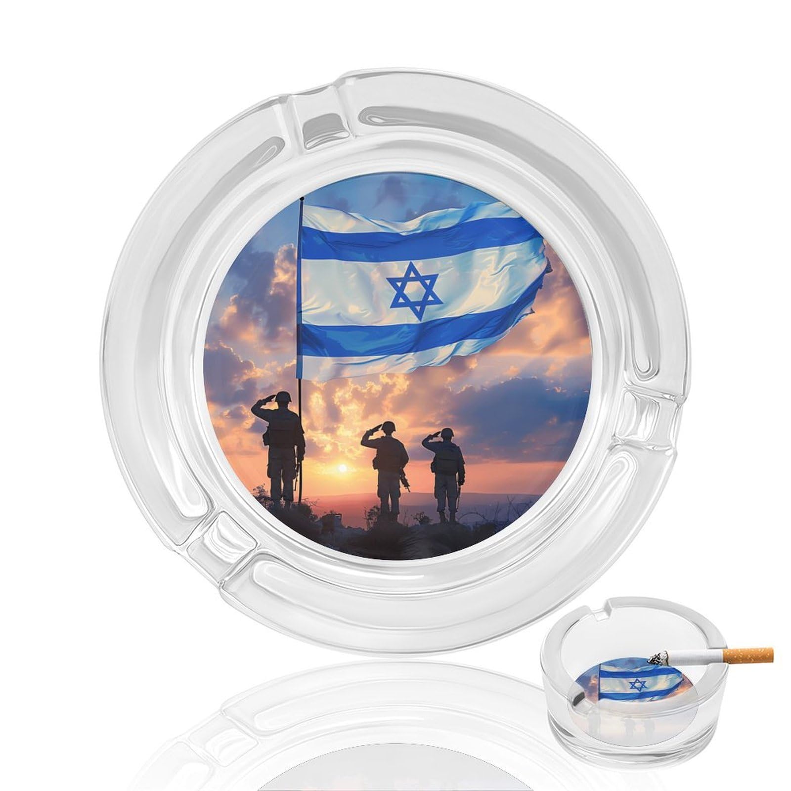Israel Independence Day National Holiday Ashtray Portable Round Glass Outdoor Ash Tray for Home Office Garden Pub