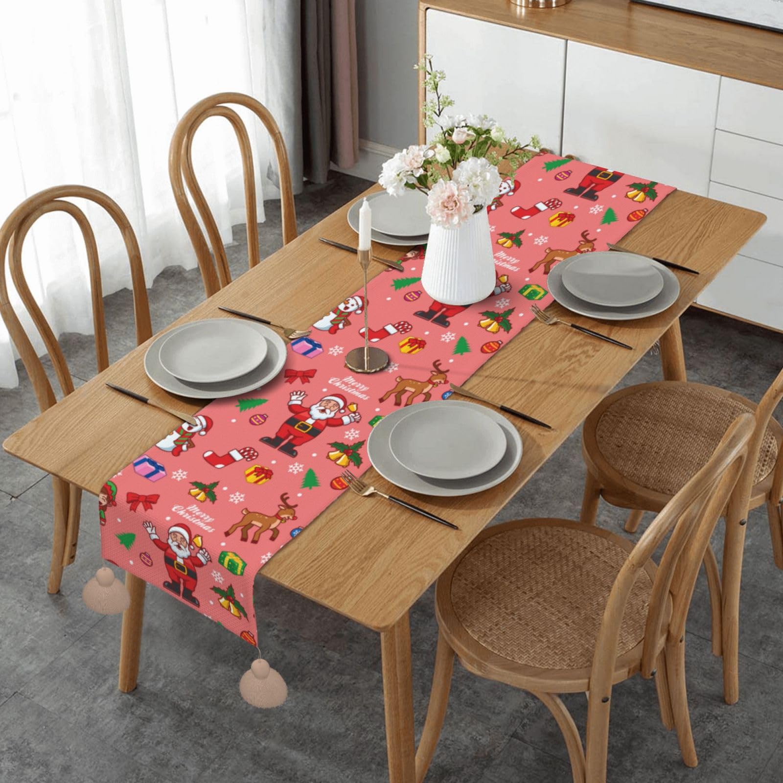 Chemin de table avec pompon de qualité supérieure pour réception chic