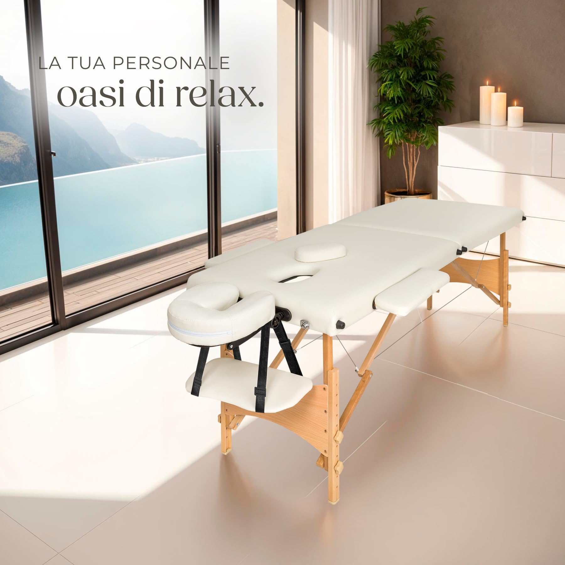 tectake® Lettino Massaggi Portatile 2 Zone, Pieghevole, Poggiatesta Rimovibile, Rivestimento Idrorepellente, Bracciolo Comodo, Pulizia Igienica Facile, Estetista, Max 210x95x84cm, Peso 14kg - Beige